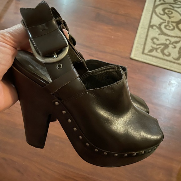 Daniblack Open Peep Toe Clog size 9.5 Brown ESPRESSO WAXY NAPPA shoe sling back - Picture 2 of 16